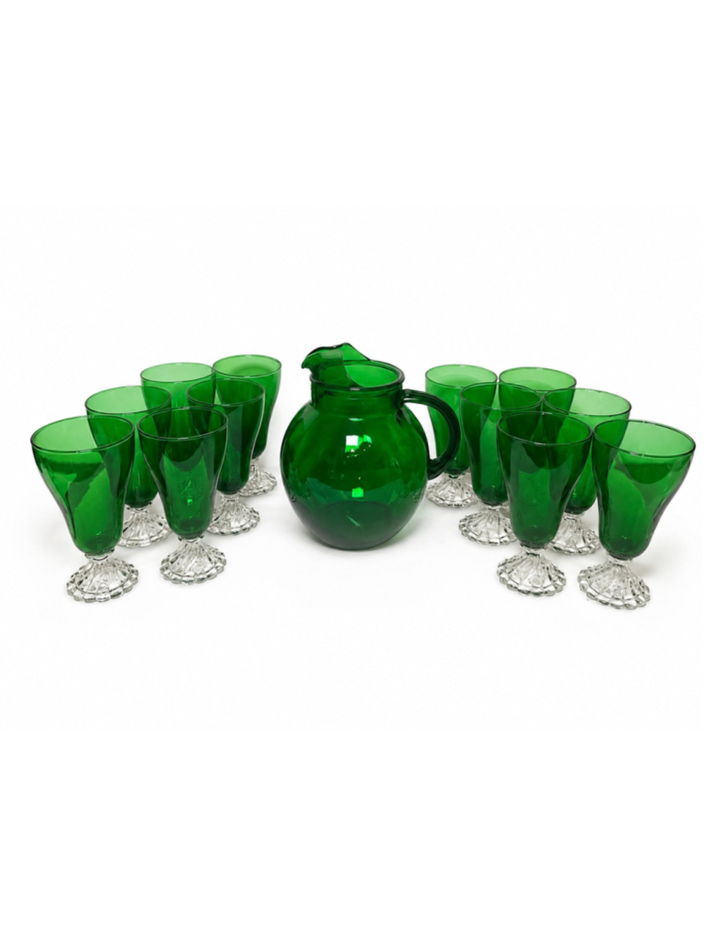 Mid-Century Anchor Hocking Forest Green Burple Goblets & Roly-Poly Pitcher | MCM